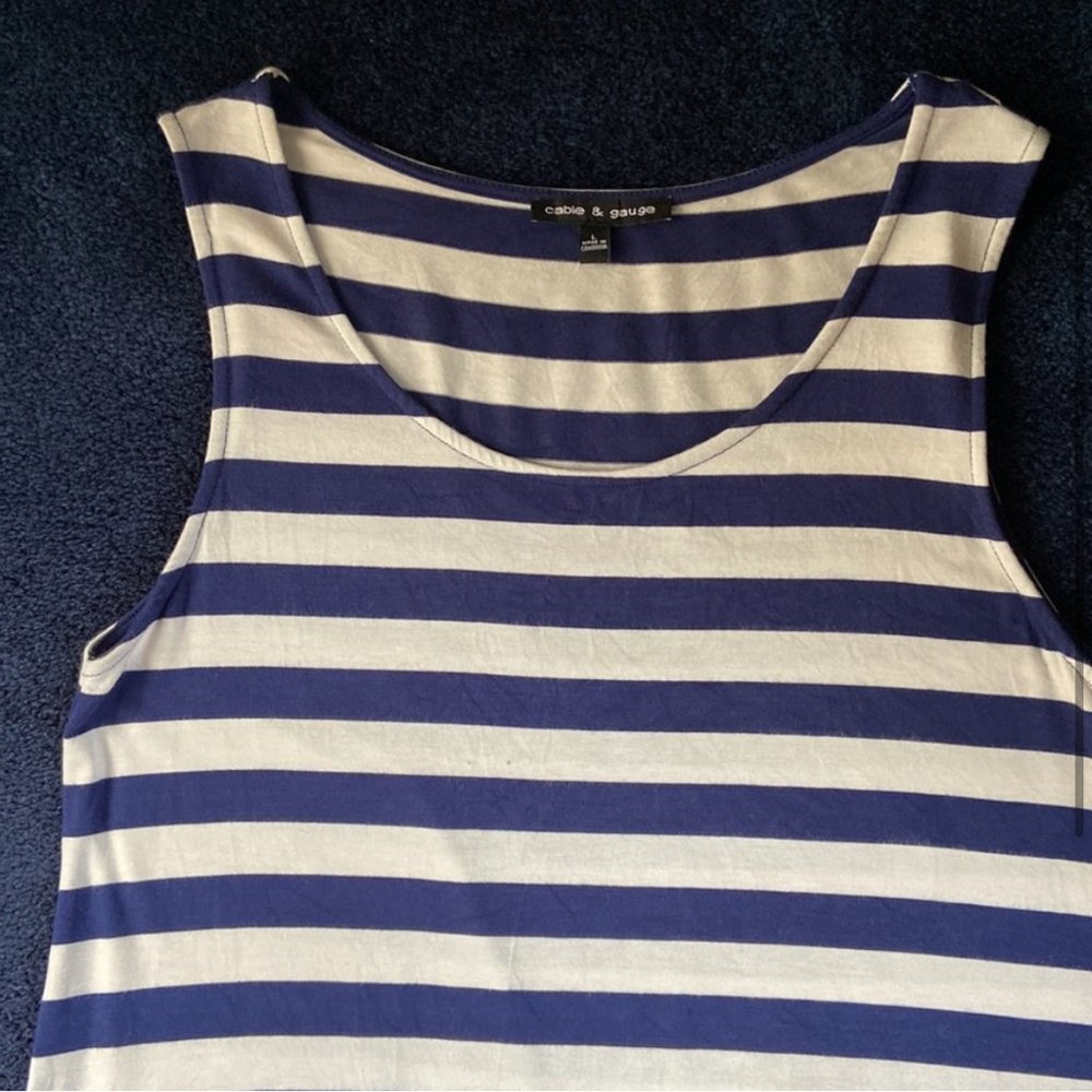 EUC Cable & Gauge Blue and White Striped Tank Sz L - Picture 2 of 5